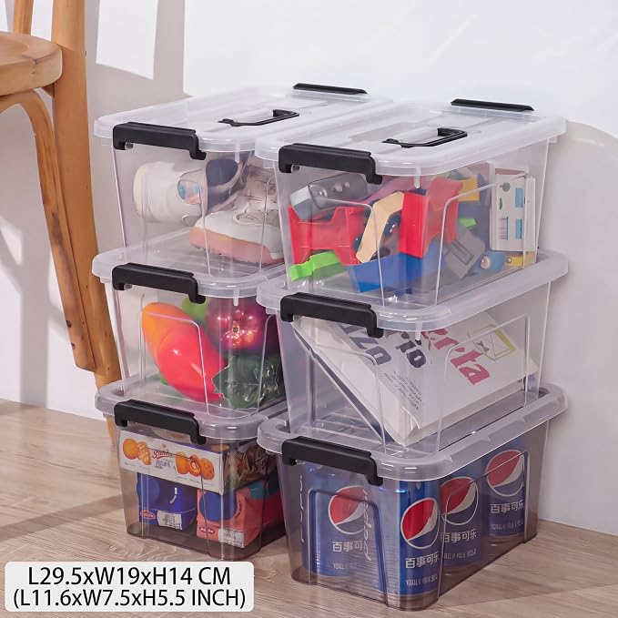 Storage Bins with Lids,7Qt Clear Stackable Storage Containers With Lids Buckle Latches.Perfect for LEGO, Crafts, Office Supplies, and Dorm Room Organization,6-Pack,ClearBlack - Image 9