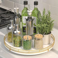 Oroyutor 12-Inch White Wooden Lazy Susan Spice Organizer with Gold Rail | Rotating oak tray organizes spices, toiletries and decor on kitchen counters, bathroom vanities, dining and coffee tables. by Oroyutor