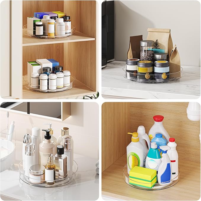 4 Pack Clear Lazy Susan, 9+10 Inch Turntable Organizer, Non-Skid Rotating Tray for Cabinet, Kitchen Pantry Organization and Storage, Acrylic Spinner for Refrigerator, Bathroom Vanity and Spice Rack - Image 7