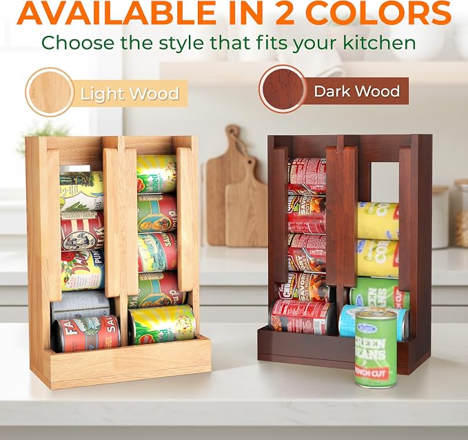 HOMESTEAD Wooden Can Organizer for Pantry, Solid Wood Canned Food Rack, Holds Standard 14.2 oz Cans, Space-Saving Kitchen Storage for Cabinets & Countertops (Brown) - Image 9