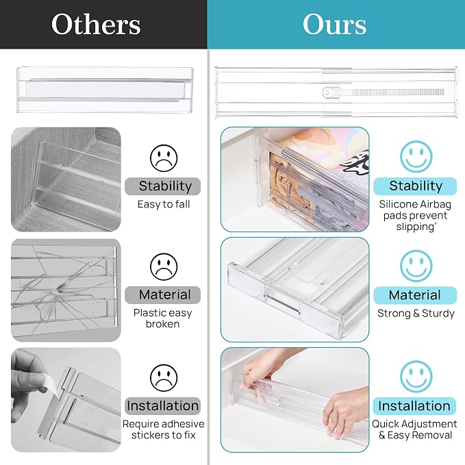 Vtopmart 4" Regular Upgrade Drawer Dividers for Clothes, 12.8"-22.3" 8 Pack | Expandable Dresser Drawer Organizer, Clear Separator, Baby Clothing, Underwear, Cosmetics, Toiletries Storage, Space Saving - Image 9
