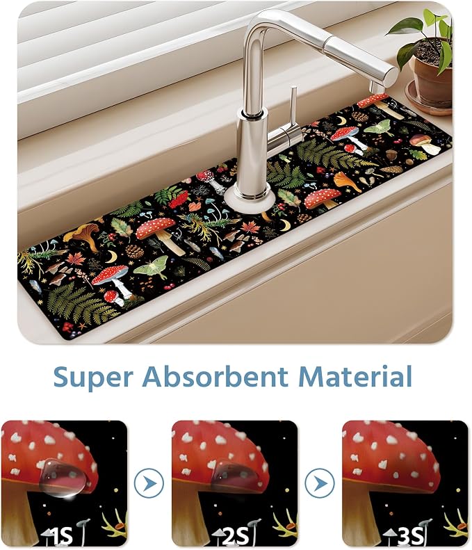 Patterned Sink Faucet Mat Kitchen Splash Guard Super Absorbent Drying Mat, Non-Slip Drain Pad for Kitchen Counter or Bathroom-24x5.5in - Image 5