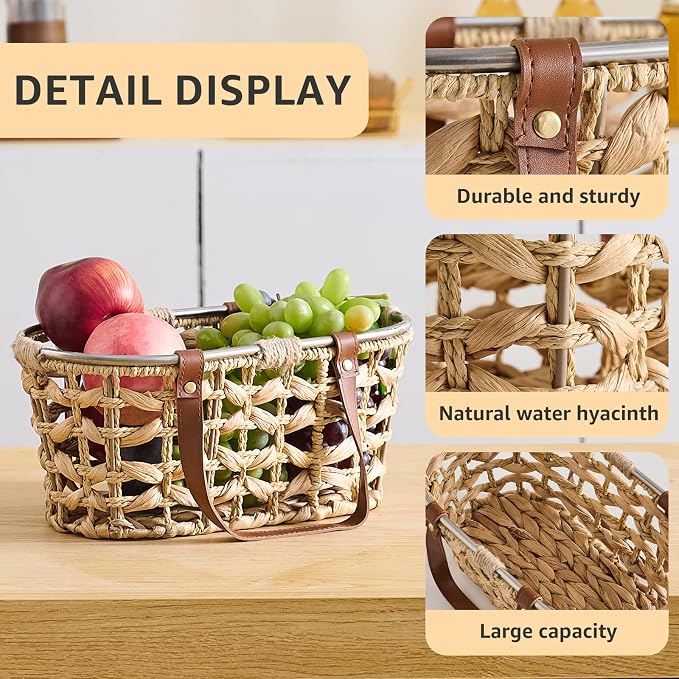 Egg Baskets for Collecting Fresh Eggs Farmhouse Handmade Wicker Hyacinth Egg Collecting Basket with Handle - Image 4