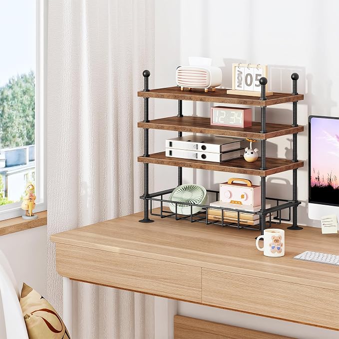 HOOBRO Kitchen Countertop Organizer, 4-Tier Adjustable Kitchen Storage Shelf with Rods & Leveling Feet, 3 Configurations, for Cabinet, Countertop, Bathroom, Office, Rustic Brown and Black BF21TL01 - Image 4