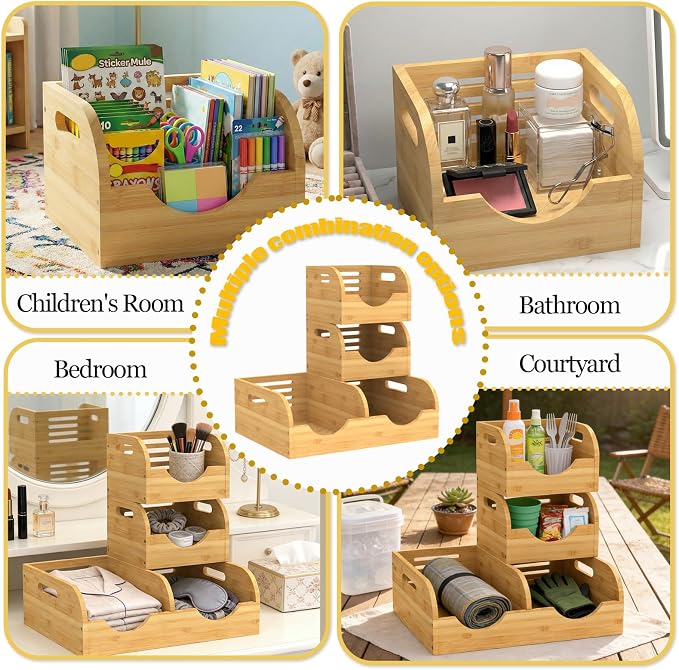 Potato and Onion Storage Bin, Made of bamboo, With 2 banana hooks | With 2 Banana Hangers,Stackable Potato and Onion Storage Bin with Airflow Vent,Vegetable Storage,for Kitchen Countertop - Image 8