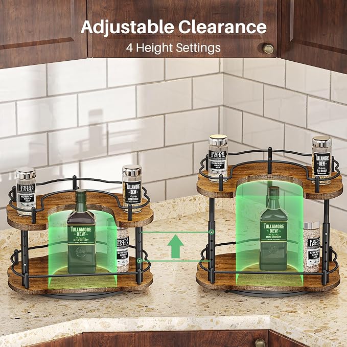 SNTD Lazy Susan Spice Rack Organizer for Cabinet, Wood, Vintage, 12 in | Rotating Turntable, Height Adjustable, Space-Saving D-Shape Design, Revolving Spice Storage for Kitchen Countertop Pantry - Image 5