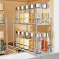 MUDEELA Pull Out Spice Rack for Inside Cabinet, 2 Tier Chrome Spice Organization for Cabinet, Vertical Sliding Out Spice Rack Organizer for Seasoning, 10.4''D×4.8''W×9.3''H by MUDEELA