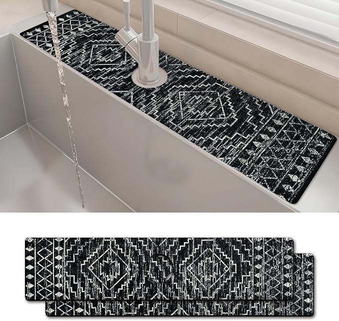 2PCS 24" X 5.5" Kitchen Sink Splash Guard Faucet Mat Aztec Super Absorbent Fast Drying Faucet Guard & Draining Mat Sink Splash Guard Behind Faucet for Kitchen, Bathroom by Unknown