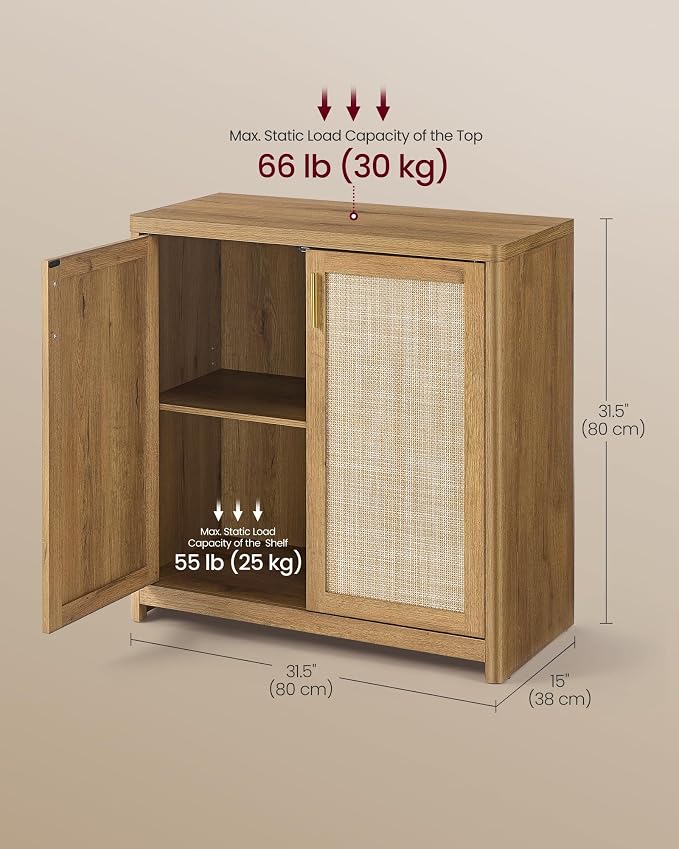 VASAGLE ELLAN Collection - Boho Buffet Cabinets with Rattan-Look Doors, Sideboard Storage Cabinet, Rounded Corners, Adjustable Shelf, for Kitchen Dining Room, Set of 2, Natural Brown UBBK345KC01-2J - Image 3