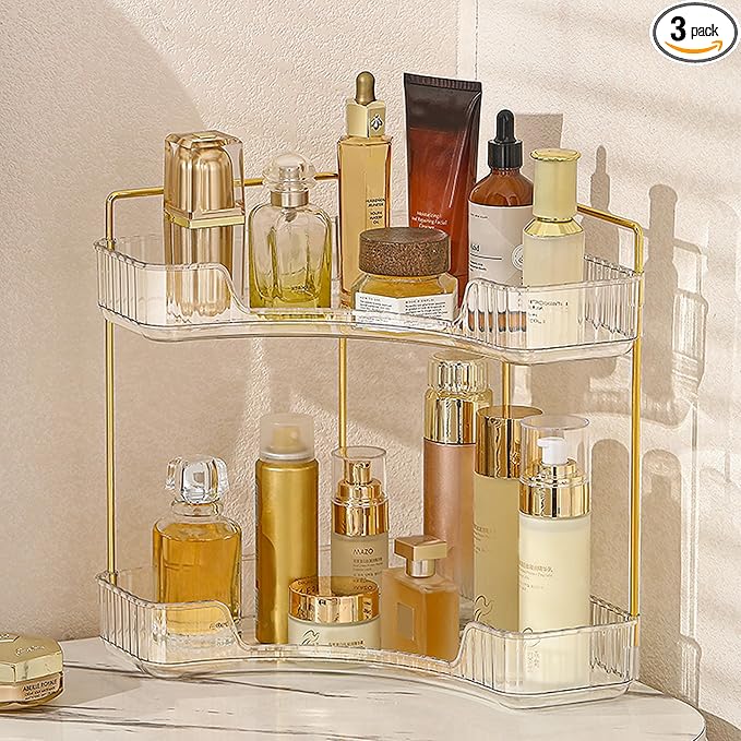 Aveniee Corner Bathroom Counter Organizer, Bathroom Countertop Shelf Makeup Organizer for Vanity Perfume Tray for Corner Storage (2 Tiers, White) by Aveniee