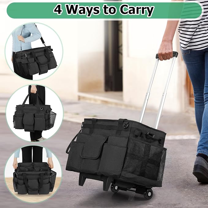 LoDrid Professional Rolling Cleaning Bag with Detachable Trolley, Black | Portable Cleaning Cart with Shoulder Strap for Housekeepers, Patent Design - Image 4