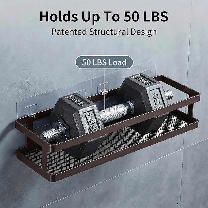 PUSDON 2-Pack 16.5" Extra Long Slim Shower Caddy, Adhesive Wall Mount Bathroom Organizer, Rustproof Open Frame Mesh Spice Rack for Kitchen, Holds 50LBS - Vintage Bronze, Guardrail - Image 4