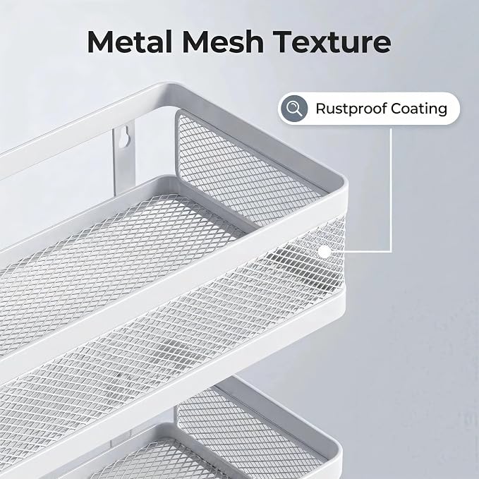 PUSDON 5-in-1 Wide Wall Mount Wrapped Mesh Kitchen Organizer & Shower Caddy Kit, with Paper Towel Holder, Utensil Holder, Soap Dish, Heavy Duty 50LBS - White, Netting - Image 5