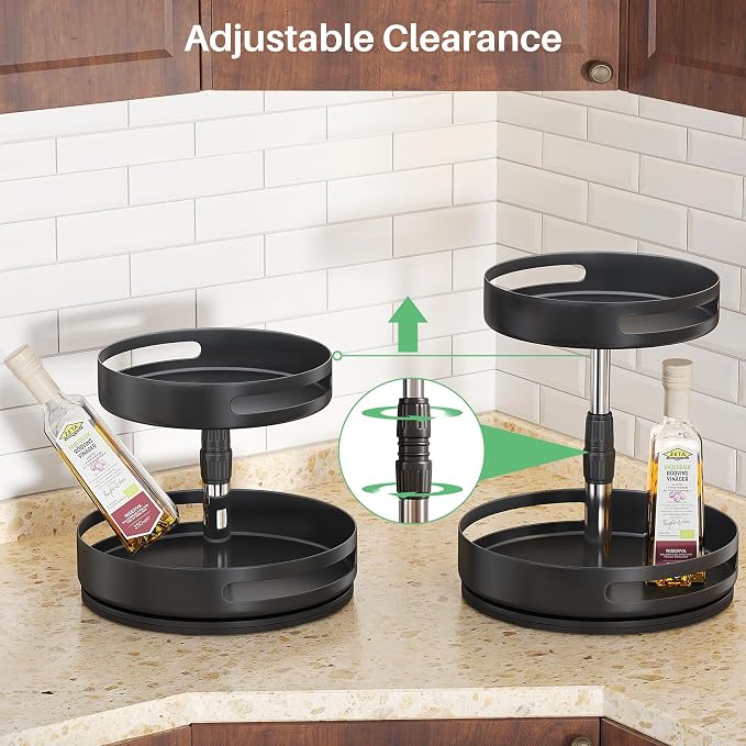 Lazy Susan Spice Rack Organizer for Cabinet, 2-Tier Metal, 10 in | Height Adjustable, 360-Degree Rotation, Spice Turntable for Table Top, Kitchen Pantry - Image 2