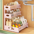 Kitstorack Under Sink Organizer 3-Tier Slide Out Drawer 1-Pack Pink | Height Adjustable, Metal Mesh Storage Rack, Pull out Cabinet Organizer Shelf for Bathroom Kitchen Pantry Home Organization by Kitstorack