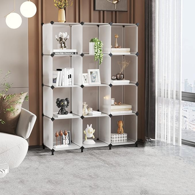AWTATOS Closet Organizer, 12 Cube Storage Organizer, Translucent | Portable Closet Organizers, DIY Stackable Storage Cubes Shelves Bookshelf, Plastic Clothes Shelving for Home, Bedroom - Image 2