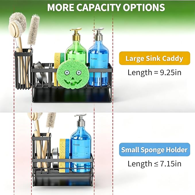 Cisily 9.25'' ponge Holder for Kitchen Sink, Smiley Face Sink Caddy with Removable Brush Holder,Self-Draining Sponge Caddy for Sponge,Soap,Dish Brush,Scrubber,Kitchen Essentials and Gadgets - Image 2