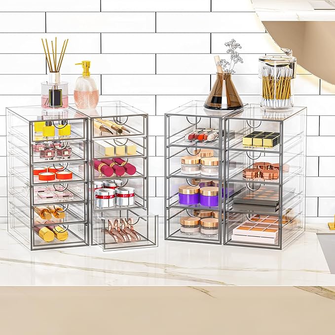 Acrylic Makeup Organizer with 19 Drawers,Storage Drawer Organizer | Bathroom Organizers and Storage for Palettes, Cosmetic, and Beauty Supplies, Desk Organization - Image 2