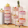 SAYZH 5 Tier Fruit Vegetable Basket Stand for Kitchen, Rotating, Pink | Rolling Storage Cart with top lid, Large Metal Wire Rack for Potato and Onion Storage by SAYZH