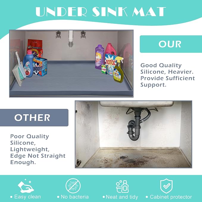 URMONA Waterproof Silicone Under Sink Mat 34'' x 19'' Shelf Liner for Kitchen and Bathroom, Cabinet and Counter Protector, Storage and Organizers, Litter Mat, Pet Cat Puppy Essentials(Brown ) - Image 5