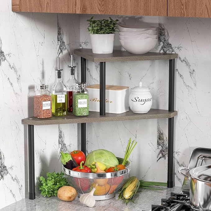 Weenson Bathroom Counter Organizer Over Sink Organizer for Toiletries, Makeup, Kitchen Countertop Organizer Spice Rack for Salt, 2-Tier Corner Counter Shelf for Coffee Area Storage(Rustic Grey) - Image 4