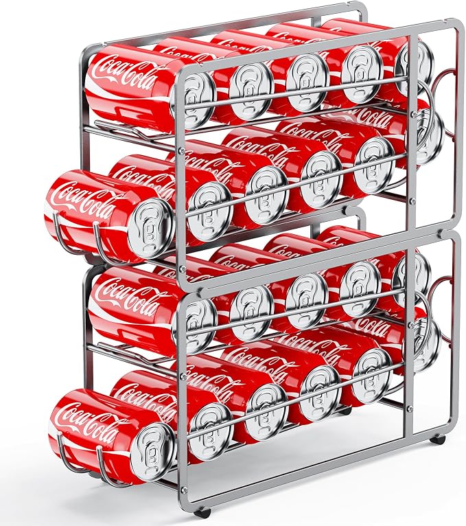 Canyave Soda Can Organizer Storage Rack, 2 Pack Stackable Beverage Soda Can Dispenser Organizer Holder for Refrigerator, Cabinet, Pantry (Silver) by Canyave