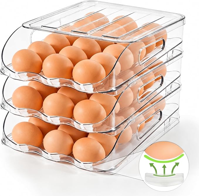 SMRCAD 54-Egg Dispenser with Silicone Bumpers, Auto-Rolling, Stackable | BPA-free food-grade PET | Stackable with lid | Built-in handle | 11.92"L x 8.85"W x 7.9"H | Hand wash only by SMRCAD