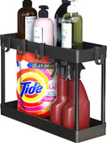 Simple Houseware 2-Tier Under Sink Organizer Storage Tray with Hooks, Black by SimpleHouseware
