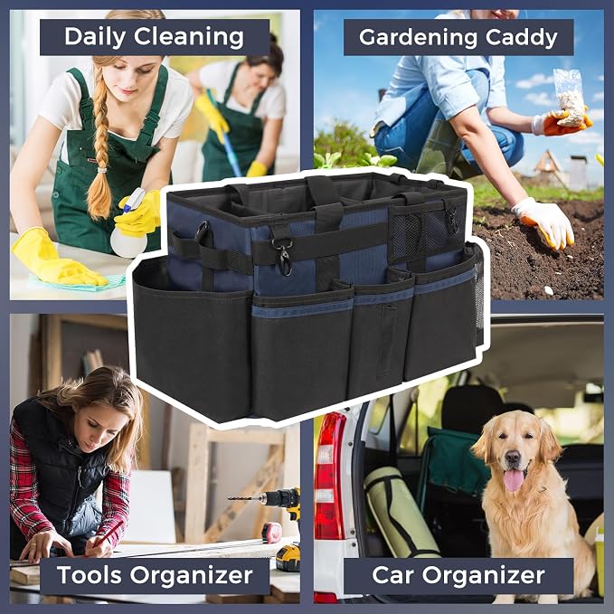 SCAVATA Wearable Cleaning Caddy, Cleaning Caddy Supplies Organizer with Handle & Shoulder Straps for Housekeepers, Under Sink & Car Cleaning Tool Organizers Bag with 4 Foldable Divider (NavyBlue) - Image 7