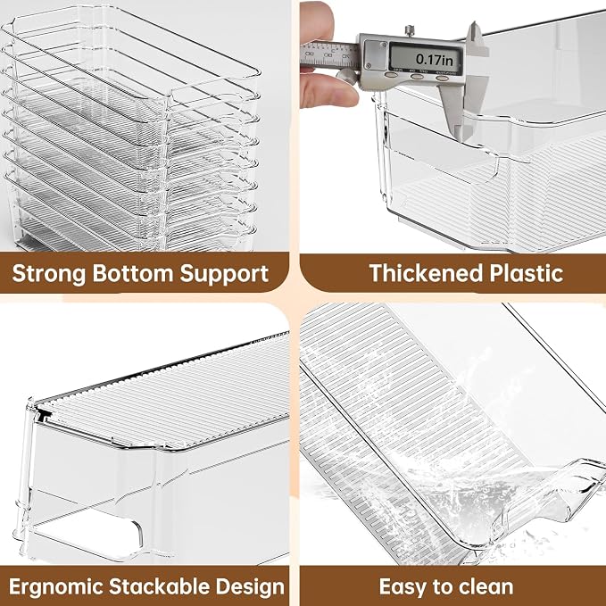 Clear Fridge Organizer, Refrigerator Organizer Bins with Handle, Freezer, Kitchen Cabinet, Pantry Organization, BPA Free Fridge Organizers (12.4 inch 4 Pack) - Image 3