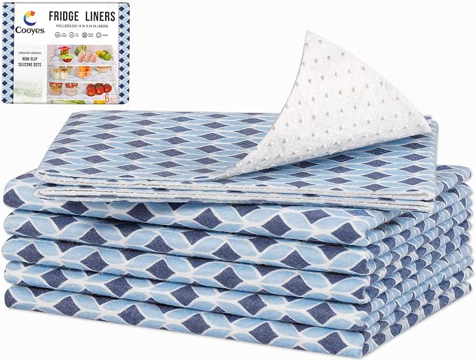 Cooyes 6 Pack Cloth Shelf Liners 17.7" × 36", Non-Slip Refrigerator Liners Machine Washable, Refrigerator Drawer Mats for Glass Shelves and Kitchen Cabinets, (Light Blue) by Cooyes