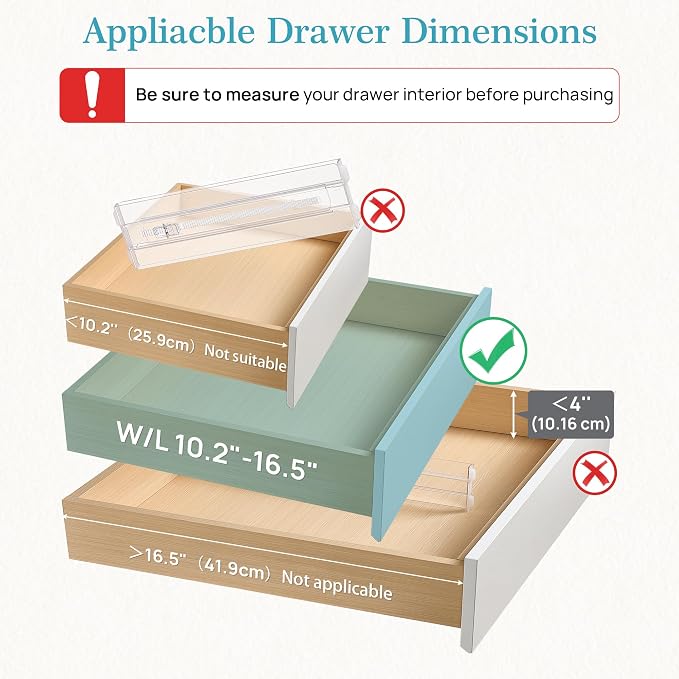 Vtopmart 4 Pack Drawer Dividers for Clothes, 4" High 10.2"-16.5" Adjustable Expandable Dresser Drawer Organizer, Clear Plastic Separators for Dresser, Baby Clothing, Underwear, Cosmetic, Toiletries | Expandable Dresser Drawer Organizer, Clear Plastic S... - Image 2