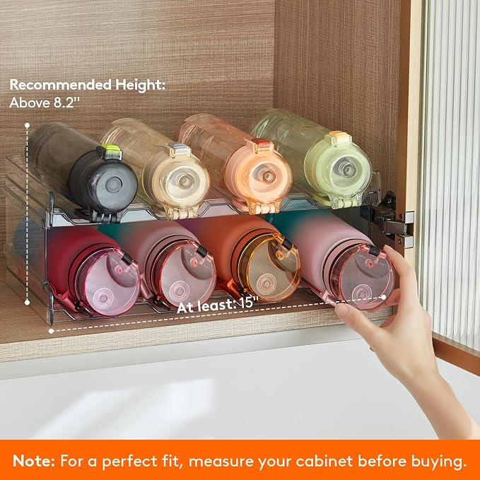 Lifewit Stackable Water Bottle Organizer for Cabinet, Plastic Bottle Holder Fits Bottles/Tumblers up to 3.8" Diameter for Pantry/Countertop, 2 Tier Holds 8 Bottles 38 x 20 x 15 cm/15 x 8 x 5.7" - Image 3