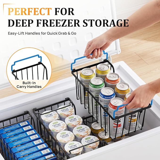 SUNALLY Stackable Storage Bins 6 Pcs Wire Baskets Freezer Organizer, Black | Pantry Organizers Storage, Vegetable Fruit Storage Basket for Countertop, Kitchen Baskets for Onion Potato Snack Cans Storage - Image 4