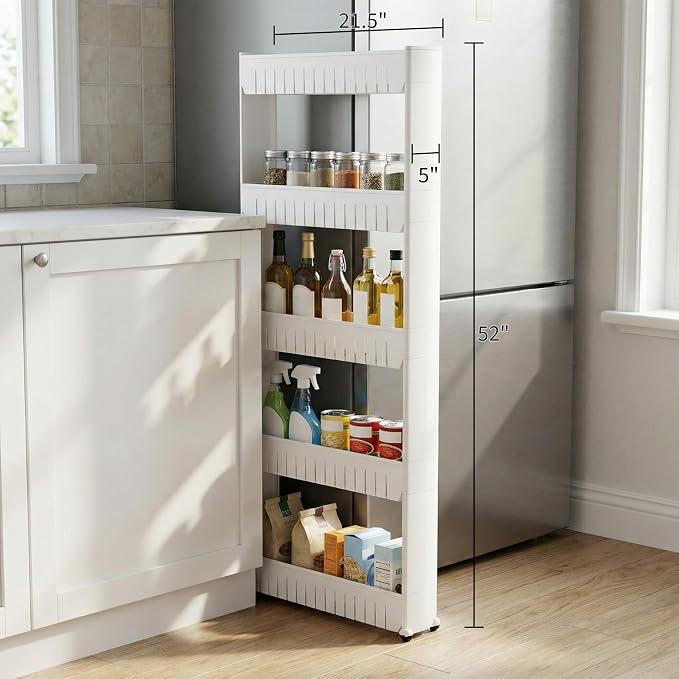 Slim Rolling Storage Cart - 5-Tier Utility Cart with Wheels for Bathroom, Kitchen, and Laundry Room - Bathroom Shelves by Lavish Home (White) - Image 3