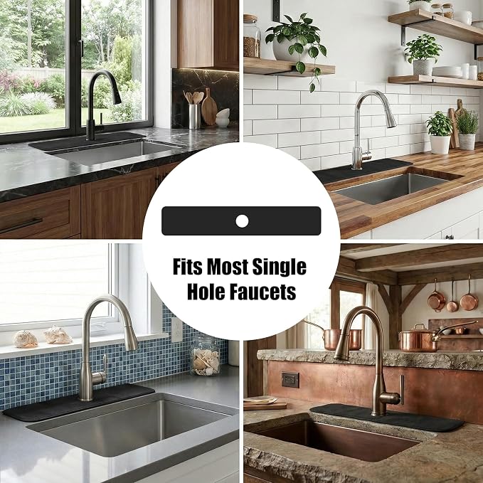 Cuttable Kitchen Sink Faucet Mat: 30" Lx5.5 W Splash Guard with Center Hole | "Customizable Absorbent Non-slip Fabric Rubber Mat, Cut to Fit 2,3,4 Holes Irregular Sink with Soap Dispenser Air Gap " - Image 5