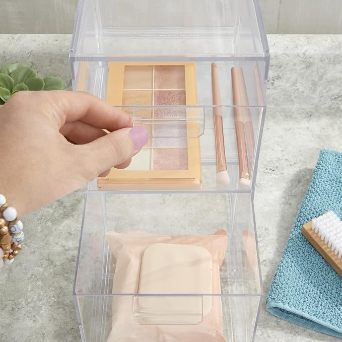STORi Audrey Stackable Clear Bin Plastic Organizer Drawers | 2 Piece Set | Organize Cosmetics and Beauty Supplies on a Vanity | Made in USA (Pack of 6) - Image 6