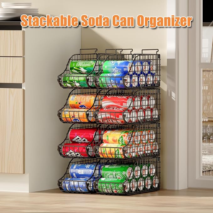 Sonyabecca 6 Pack Stackable Can Organizer for Pantry Cabinet Food Storage | Soda Can Organizer Storage Rack, Can Food Storage Dispenser for Pantry and Cabinet Shelves with Stackable Design - Image 4