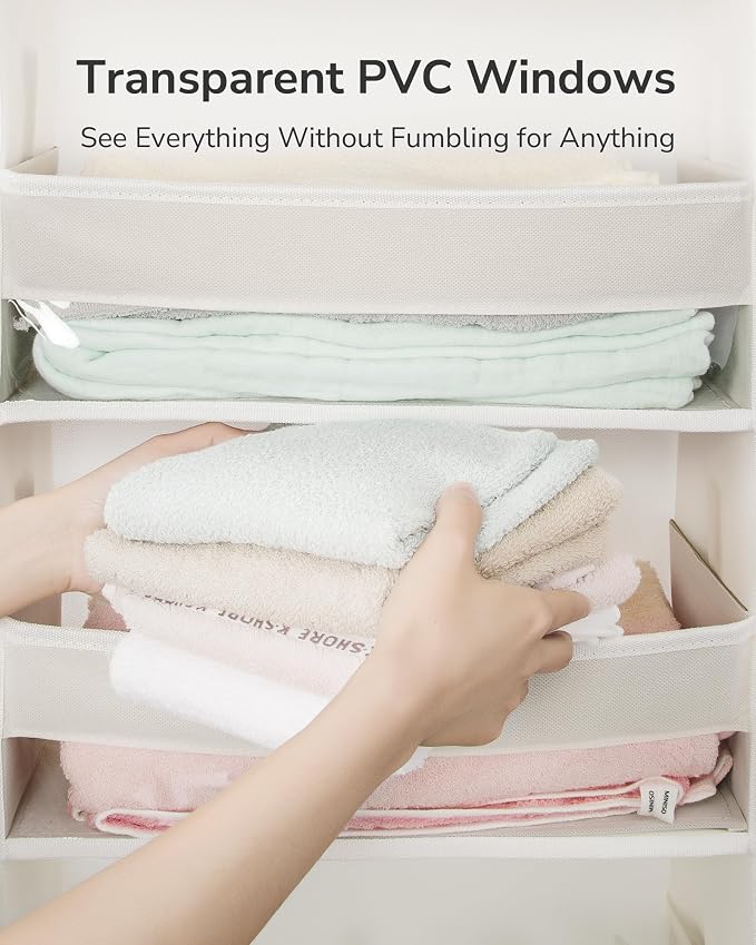 ULG Over The Door Organizer with 6 Large Pockets 12 Side Pockets, 50lbs Weight Capacity Door Hanging Organizer for Bedroom, Bathroom, Pantry, Nursery Storage, Beige (Pack of 3) - Image 3