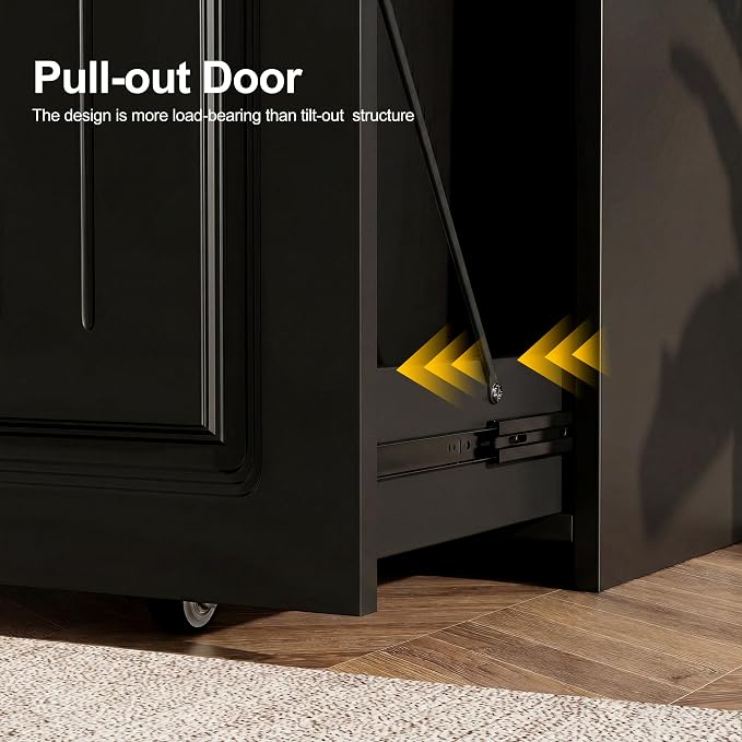 ZIFTY Pull Out Trash Can Cabinet for 13 Gallon Bin, Laundry Hamper, Black | Pet Proof, Freestanding Kitchen Cabinet, Hideaway Drawer, Wooden Garbage Recycling, Modern Farmhouse Waste Bin Furniture - Image 3