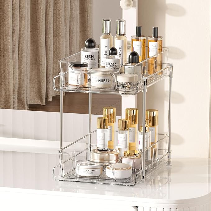 Vtopmart 8 Pack 2 Tier Bathroom Under Sink Organizers and Storage, Clear Kitchen Pantry Organization, Pull Out Medicine Cabinet Organizer with Movable Dividers - Image 6