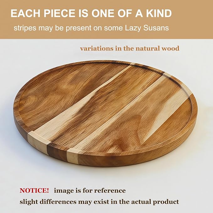 [ 2 Pack ] 12-inch Acacia Wood Lazy Susan Organizers,Turntable for Cabinet - Image 7