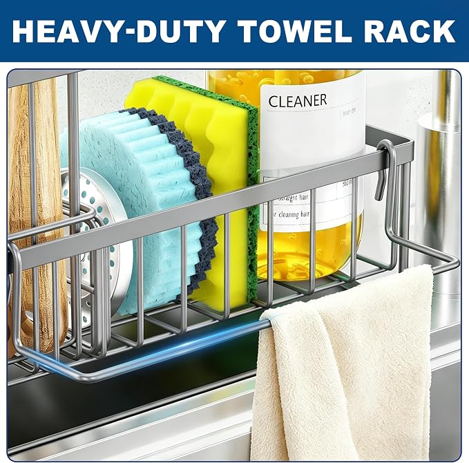 Sponge Holder for Kitchen Sink, Kitchen Sink Caddy, Kitchen Sink Sponge Holder, Dish Sponge Holder, Kitchen Sink Organizer for Sponge, Dish Brush, Scrubber(9.65" x 3.74" x 6.3", Gray) - Image 6