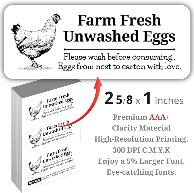 120 Chicken Egg Carton Labels Stickers | White | Farm Fresh Eggs | 4 6 12 15 18 30 48 50 Count - Basket Box Container Extra Organizer Farm Supplies, 66mm x 26mm - Image 2