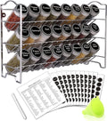 SWOMMOLY Spice Rack Organizer with 24 Round Spice Jars, 396 Spice Labels | Chalk Marker, Funnel Set for Cabinet, Countertop, Pantry, Cupboard or Door & Wall Mount - 24 Jars, 14.8" W × 9.8" H, Silver by SWOMMOLY