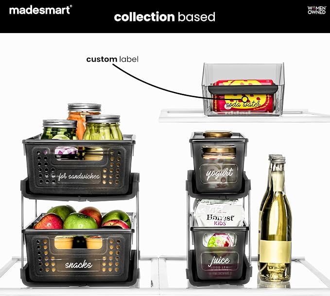 madesmart Fridge Soda Can Organizer, Clear Carbon | open compartment, holds 12 cans, kitchen utility, woman owned - Image 2