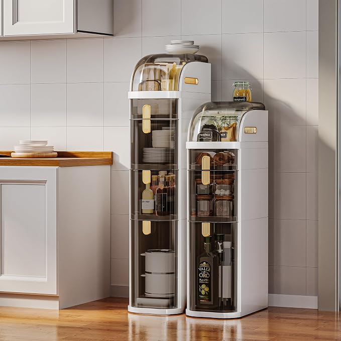 4-Tiers Slim Bathroom Storage Cabinet with Drawers & Tissue Box | Plastic Narrow Rolling Bathroom Tower Cart Waterproof & No Installation for Small Spaces Kitchen Laundry Living Room - Image 7