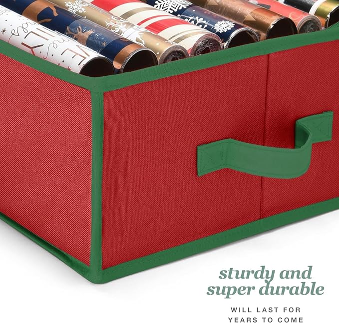 Premium Wrapping Paper Organizer Storage | Gift Wrap Holder With Extra Pockets for Christmas Decorations, Reinforced Handles, Heavy Duty, Ultra-Durable, Tear-Proof Fabric - Fits Up to 27 Rolls (Red) - Image 7