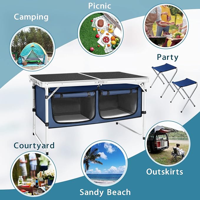 CampLand Outdoor Folding Table Aluminum Lightweight Height Adjustable with Storage Organizer for BBQ, Party, Camping - Image 6
