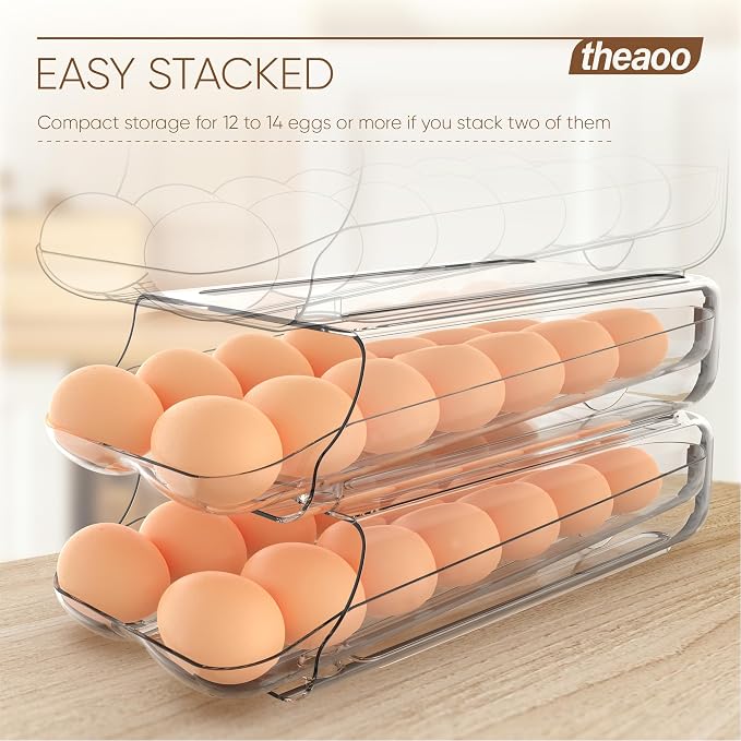 theaoo Egg Holder for Fridge, Automatic Rolling Egg Container, Clear, 3Pack | Quick Removable Inner Tray For Easy Egg Loading. Stackable Egg Dispenser For Refrigerator Storage And Organization - Image 5